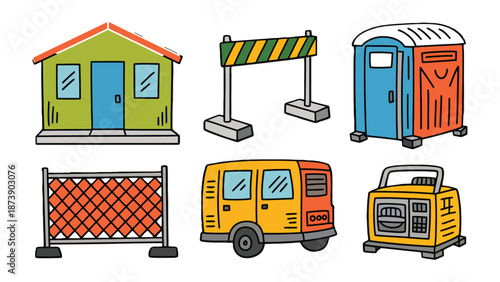 Construction Site Icons: Illustrated symbols of the bustling world of construction, each icon representing essential elements of the building process.