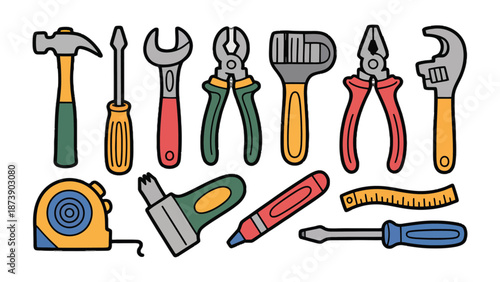 Tools of the Trade: A vibrant assortment of essential tools arranged neatly, reflecting the craftsmanship and practicality integral to various trades.