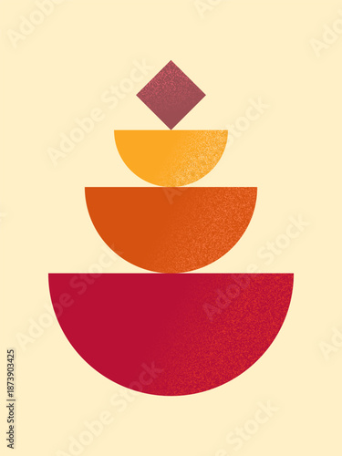 Stacked Abstract Geometric Shapes in Warm Retro Colors with Grainy Texture