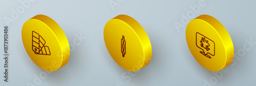 Set Isometric line Color palette guide, Marker pen and Paint spray icon. Vector