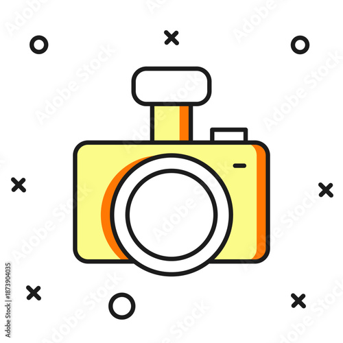 Filled outline Photo camera icon isolated on white background. Foto camera. Digital photography. Flat filled outline style with shadow. Vector