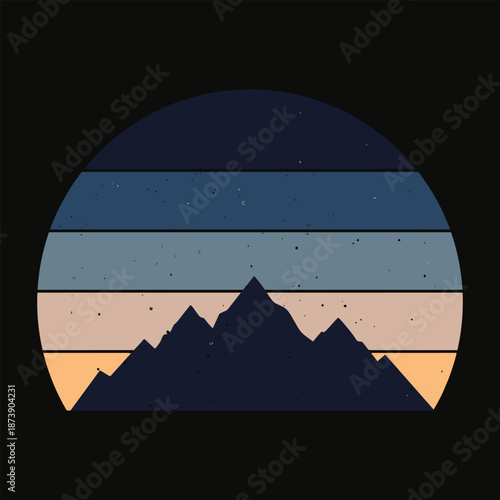 Mountain range silhouette against a striped twilight sky