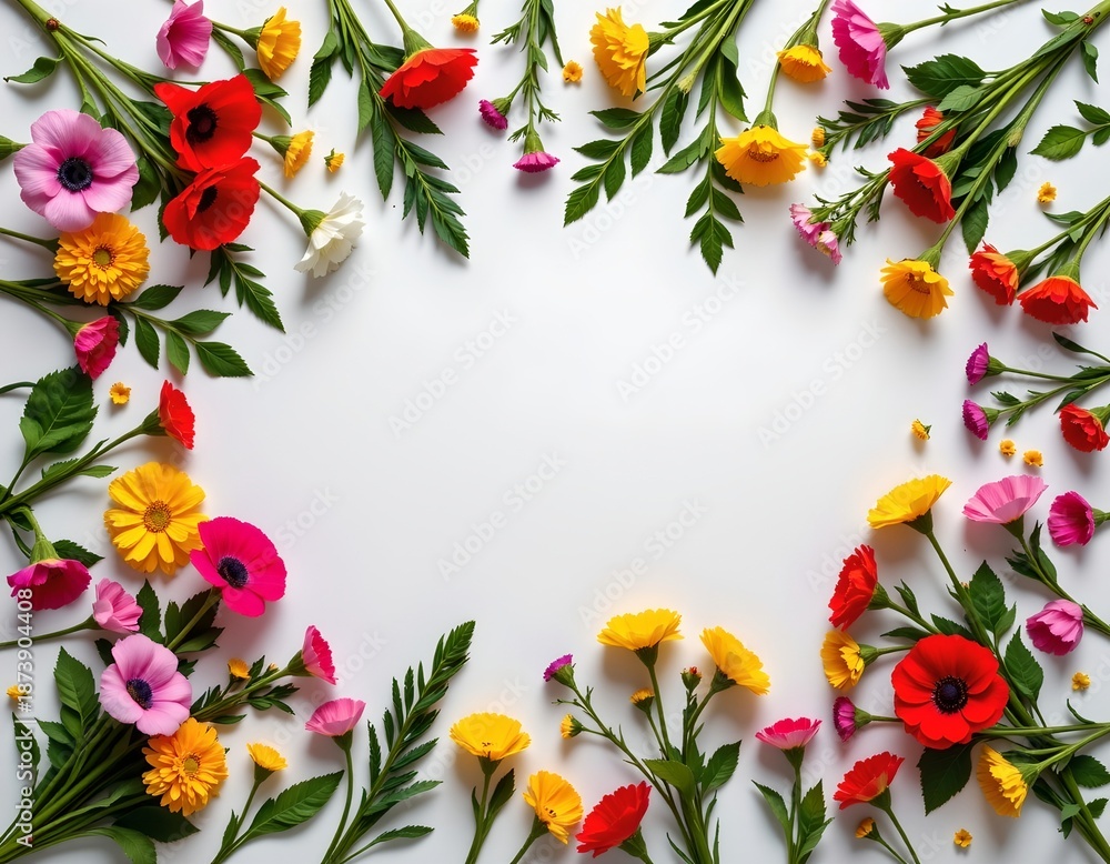Fototapeta premium Vibrant Flower Pattern Light Background with Soft Shadows