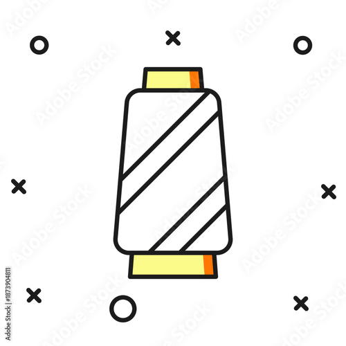 Filled outline Sewing thread on spool icon isolated on white background. Yarn spool. Thread bobbin. Flat filled outline style with shadow. Vector