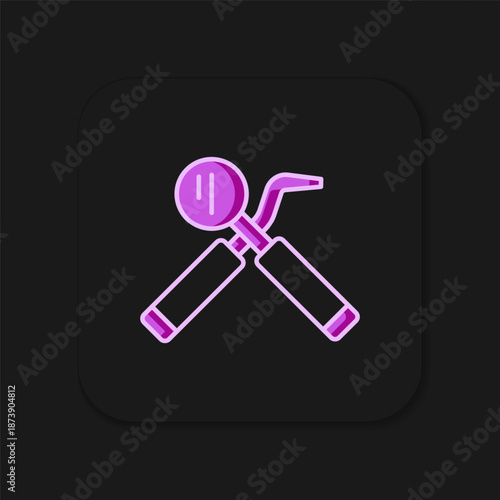 Filled outline Dental inspection mirror and probe icon isolated on black background. Explorer scaler. Tool dental checkup. Flat filled outline style with shadow. Vector