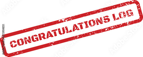 A red rubber stamp with an aged texture displaying a congratulations log message for important records