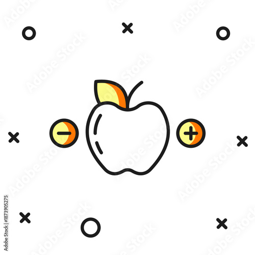 Calorie calculator icon isolated on isolated on white background. Calorie count. Diet. Weight loss. Portion control. Healthy eating. Dietary nutrition. Flat filled outline style with shadow. Vector