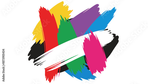 Vibrant colorful paintbrush strokes in a dynamic circular pattern.