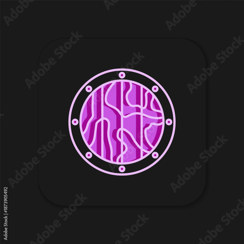Filled outline Round wooden shield icon isolated on black background. Security, safety, protection, privacy, guard concept. Flat filled outline style with shadow. Vector