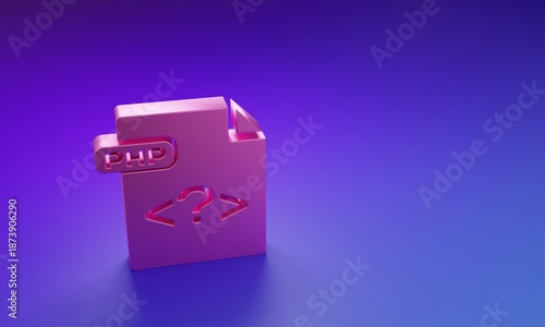 Pink PHP file document. Download php button icon isolated on purple-blue background. PHP file symbol. Minimalism concept. 3D render illustration