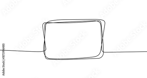 Rectangular frame with rounded corners in one line art style. Drawing with editable black stroke on a white background. Vector illustration, message concept.