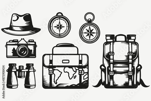travel adventure set sketch illustration vector