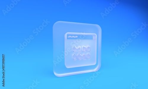 Frosted glass Binary code icon isolated on blue background. Square frosted glass button. 3D render illustration