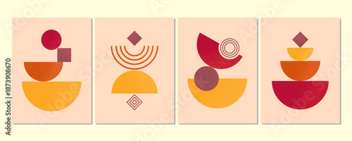 Set of Four Modern Grainy Abstract Minimalist Geometric Art Prints