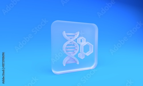 Frosted glass Genetic engineering icon isolated on blue background. DNA analysis, genetics testing, cloning, paternity testing. Square frosted glass button. 3D render illustration