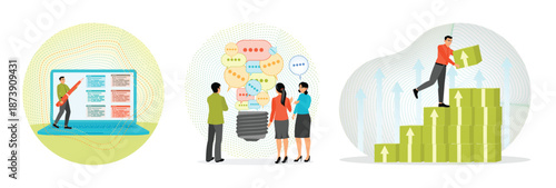 Project management software concept. Team opinion new idea. Career improvement.