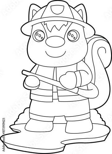 Skunk Firefighter Fire hose Fire department Animal Vector Graphic Art Illustration