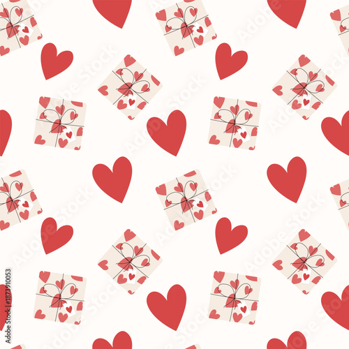 Set of Happy Valentine's day , heart and Love Minimalist Art , Seamless pattern	
