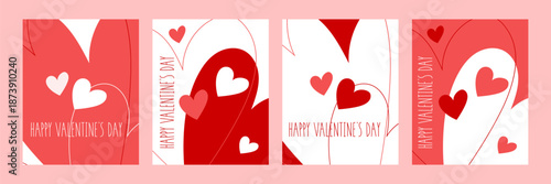 Set of Happy Valentine's day , heart and Love Minimalist Art , pink gradient	

