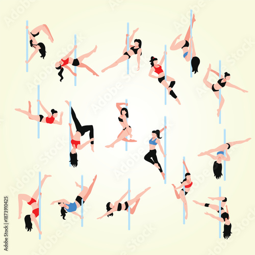 pole dance isometric icons set style lifestyle