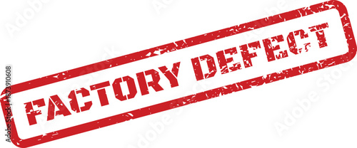 Grungy red rectangular stamp impression displaying the FACTORY DEFECT text, perfect for quality control documents
