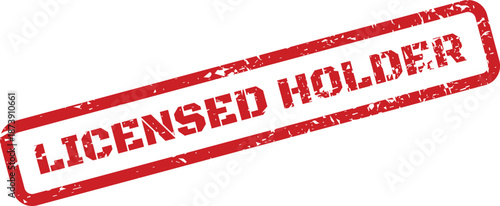 Grungy red rubber stamp confirming an individual or entity as an official licensed holder of rights or permits
