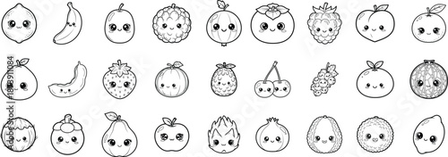 Collection of various fruit faces illustrations