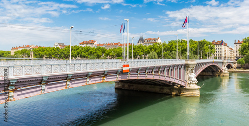Fényképezés Panorama of historic Lafayette bridge over the Rhone river in Lyon, France