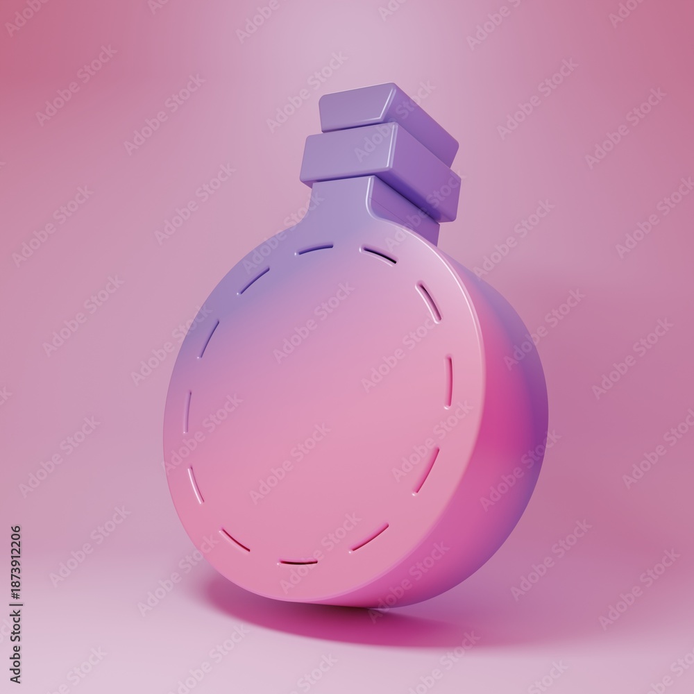Obraz premium Purple-pink Canteen water bottle icon isolated on pink background. Tourist flask icon. Jar of water use in the campaign. Minimalism concept. 3D render illustration