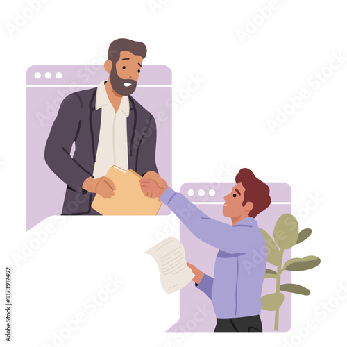 Digital desktop scene with strategic business partners working together during online meeting