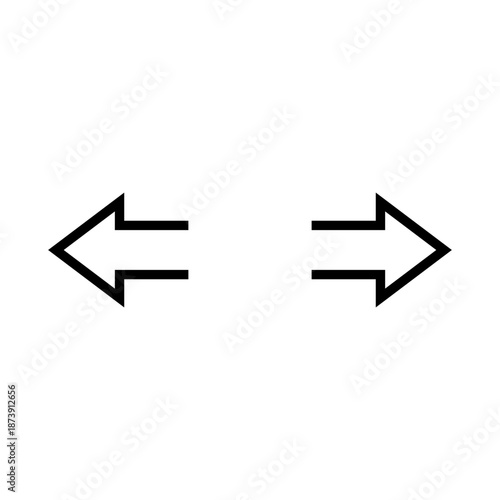 Two opposite arrows pointing in different directions. Vector outline illustration on white background.