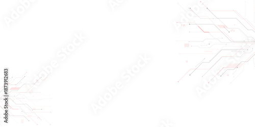 Vectors Abstract connecting red lines and dots. AIsolated abstract digital AI chip or semiconductor with circuit board wires and electronics components.