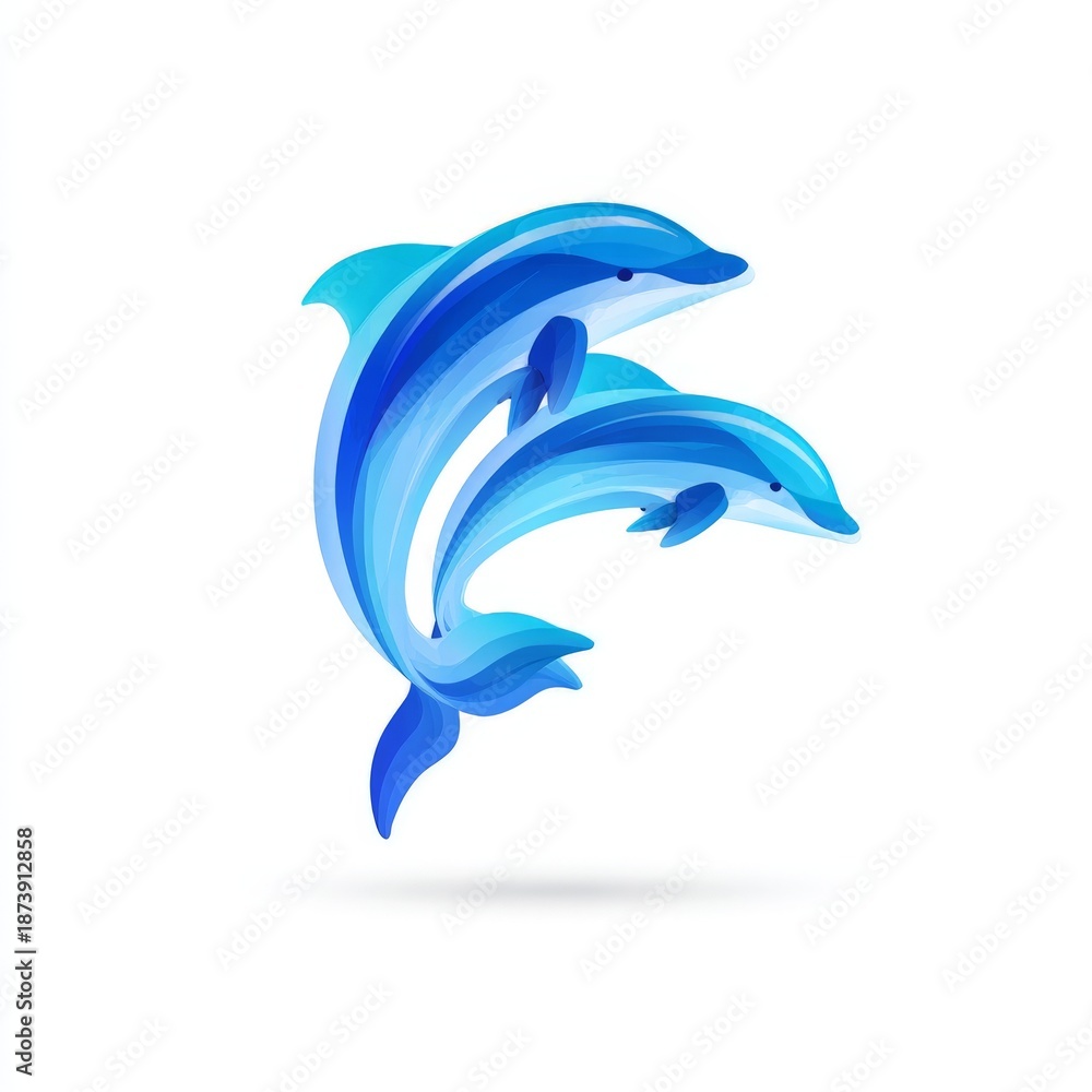 Fototapeta premium two blue jumping dolphins - logo design on white background