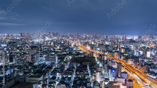 大阪の都市風景と夜景タイムラプス 固定