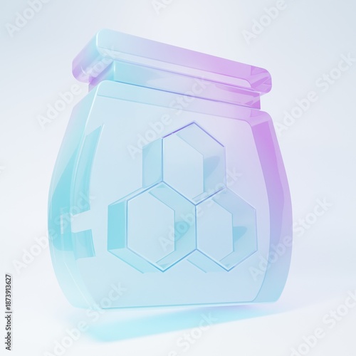 Frosted glass Jar of honey icon isolated on white background. Food bank. Sweet natural food symbol. Minimalism concept. 3D render illustration