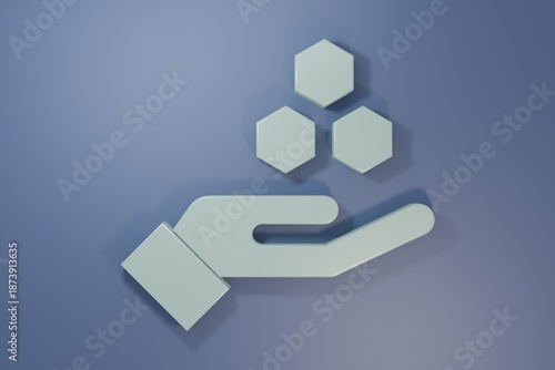 Grey Honeycomb and hand icon isolated on purple-blue background. Honey cells symbol. Sweet natural food. Minimalism concept. 3D render illustration