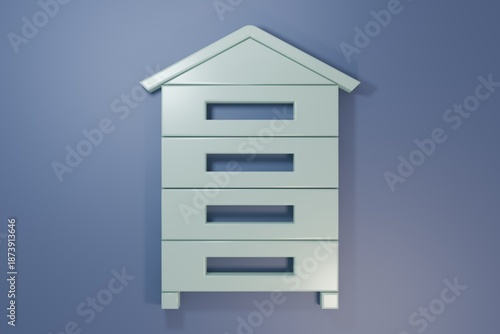 Grey Hive for bees icon isolated on purple-blue background. Beehive symbol. Apiary and beekeeping. Sweet natural food. Minimalism concept. 3D render illustration