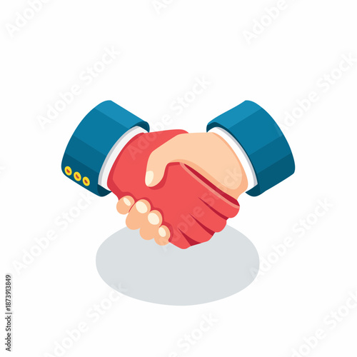 Handshake isometric flat icon. 3d vector colorful illustration. Pictogram isolated on white background