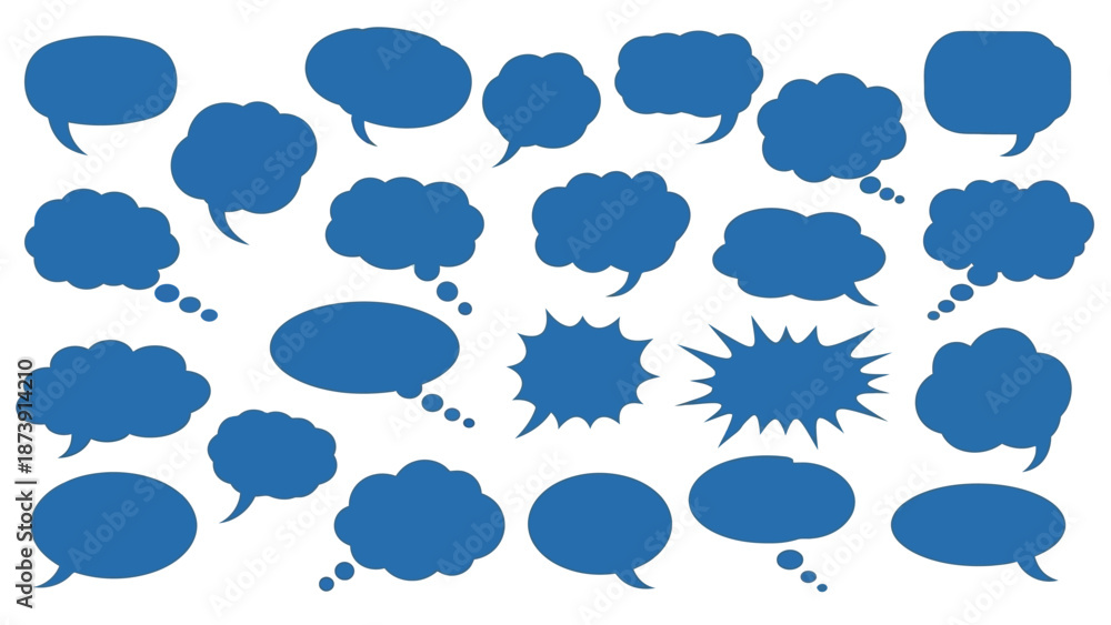 Obraz premium Collection of Blue Speech Bubbles and Thought Clouds for Communication Design.