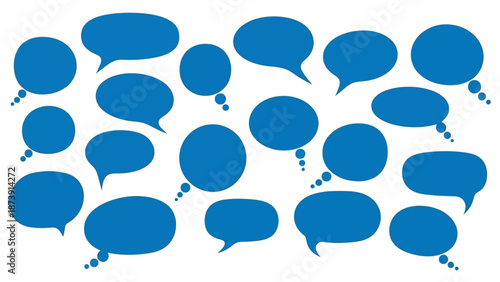 Collection of Blue Speech Bubbles with Various Shapes and Styles.