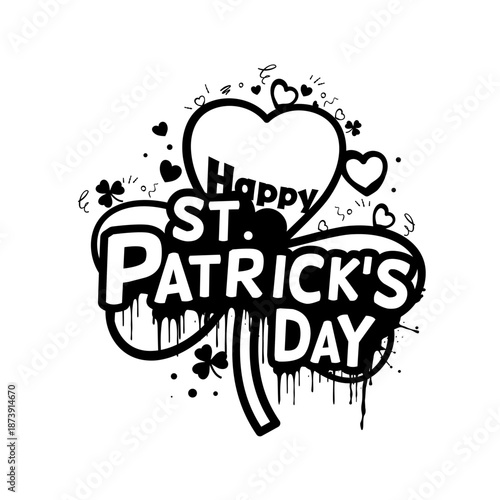 Happy St. Patrick's Day graffiti clover, street art style shamrock vector illustration