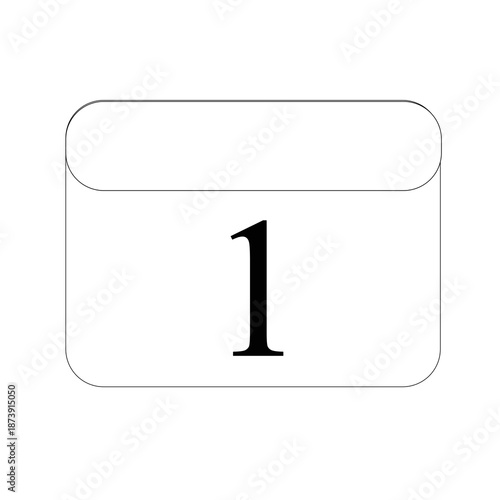 Simple calendar date icon with number 1 in flat outline style. Minimal black and white UI symbol isolated on white background. Suitable for web design, mobile app interface, weekly schedule, planning,