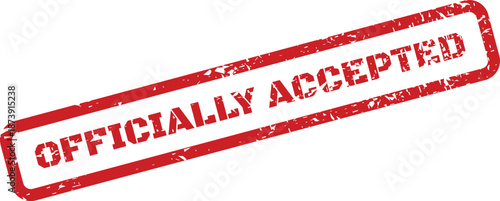 Red grunge rubber stamp displaying the official status officially accepted within a rectangular border