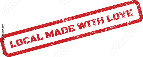 Red grunge rubber stamp highlighting locally made products crafted with passion and care from a small business