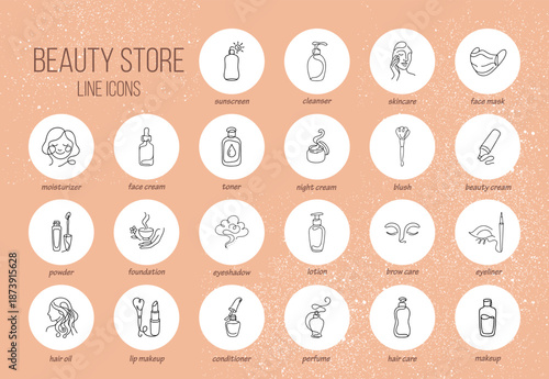 Minimal One-Line Beauty Icons Collection Makeup, Skincare and Hair Care Set