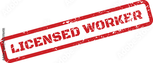 Red rectangular official licensed worker grunge stamp symbol, ideal for legal documents and professional certification