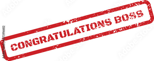 Red textured rubber stamp with Congratulations Boss text as a recognition symbol