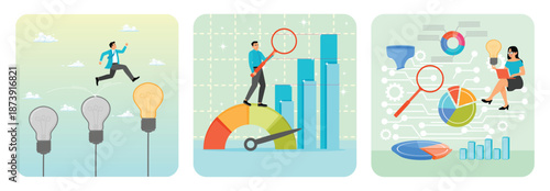 Decision for new chance concept. Analysis or comparison. Business intelligence data analysis.