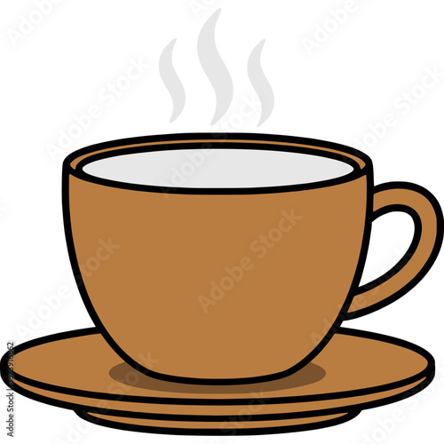 Steaming hot cup of coffee on a saucer