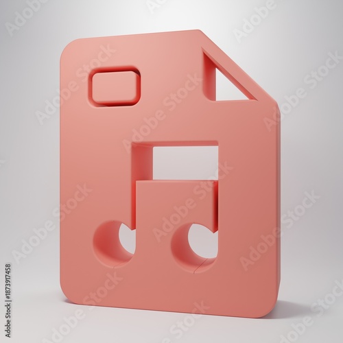 Pink MP3 file document. Download mp3 button icon isolated on pink background. Mp3 music format sign. MP3 file symbol. Minimalism concept. 3D render illustration